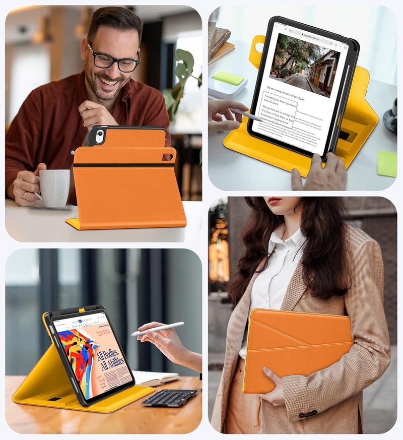 DTTO for iPad A16 Case, iPad 11th / 10th Generation Case (2025/2022), 360 Degree Rotating Premium Leather Folio Stand Cover with Pencil Holder, Orange - Image 5